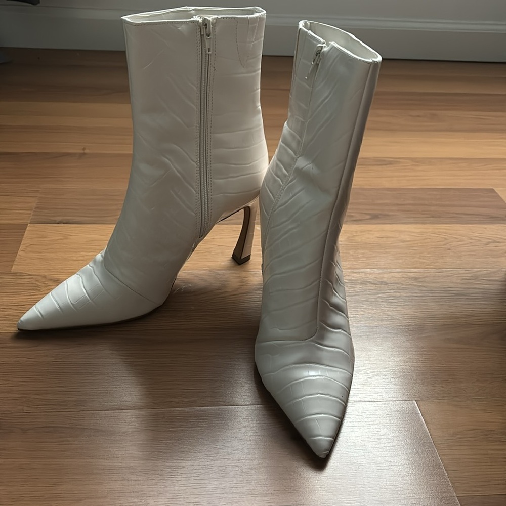 White faux croc boots from Express